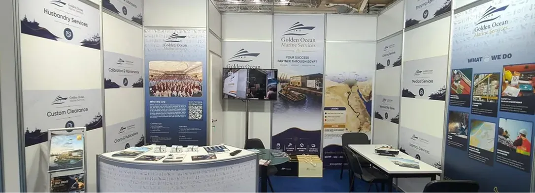 Golden Ocean exhibition stand with marine services displays